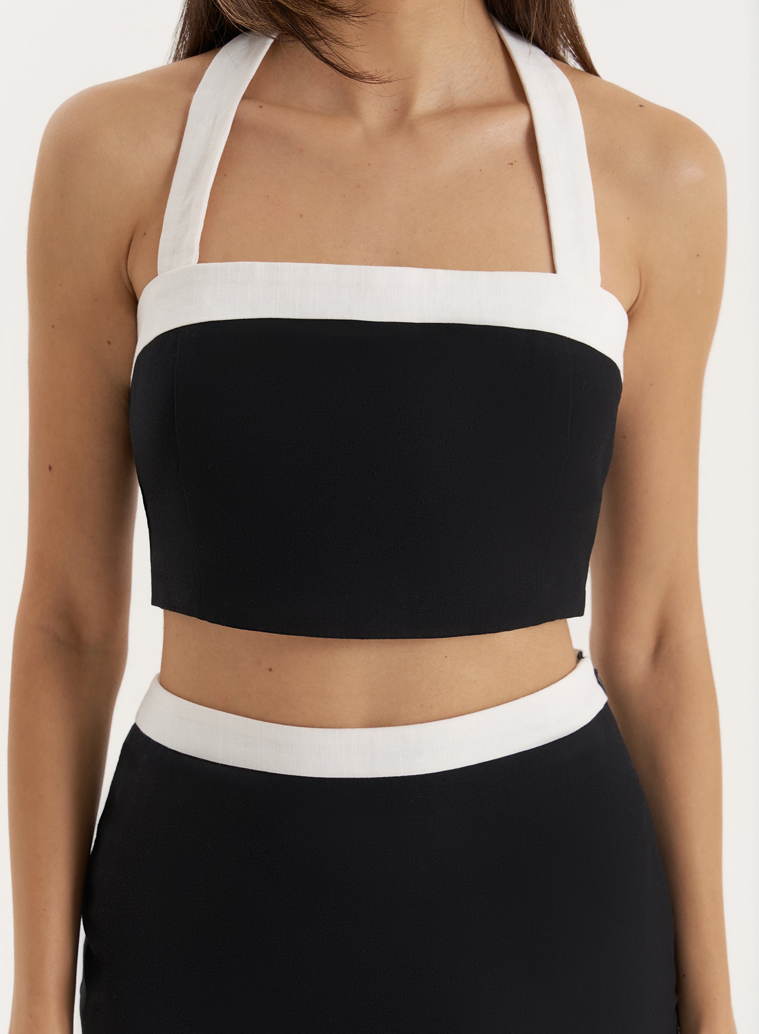 Black Contrast Trim Crop Top